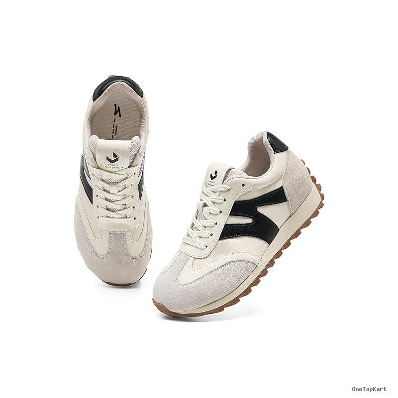 somiliss Wide Toe Sneakers for Women Breathable Fabric Leather Suede Upper Non-Slip PU TPR Outsole Walking Shoes Tennis Running Fashion Sneakers