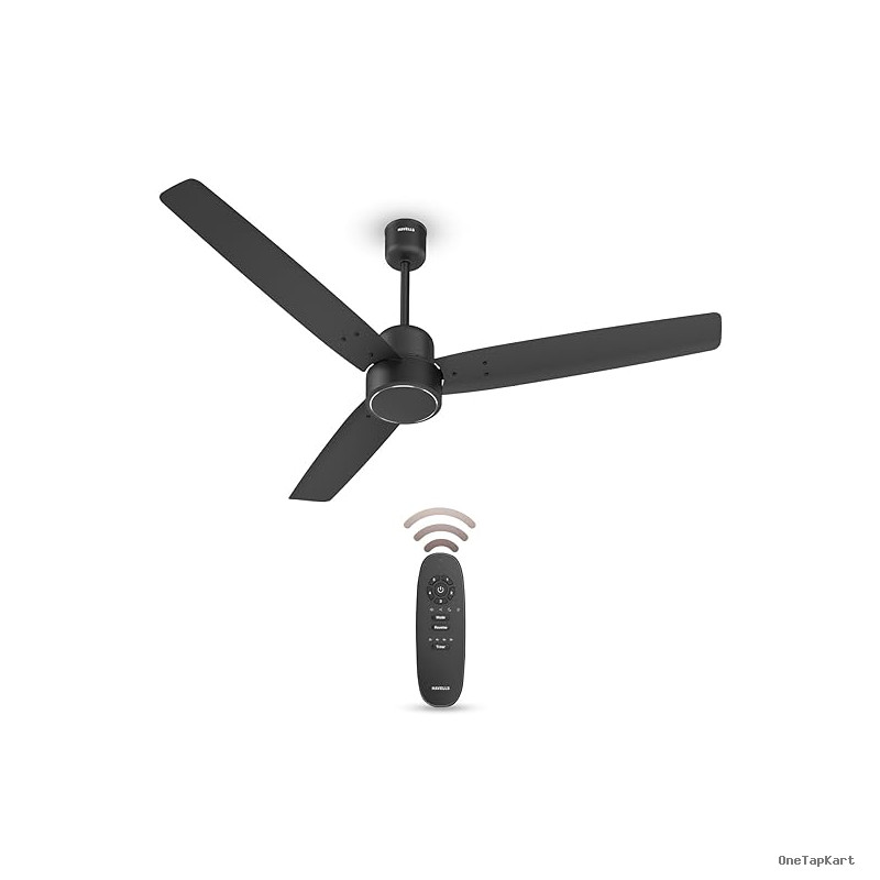 Havells FAB BLDC Ceiling Fan 1200mm (Made In India), 380 RPM, Savings Upto 65%, Reverse Rotation, 4 Modes (Boost,Sleep,Breeze,Mop), Low Wattage 30W, Low Noise, Air Flow:225 CMM, 3Y Warranty, Black