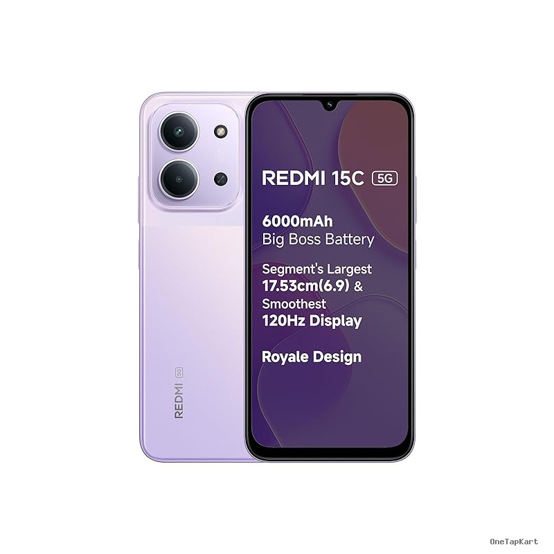REDMI 15C 5G Dusk Purple 6GB + 128GB | Royale Design | Massive 6000mAh Battery | Segment's Largest 17.53cm Display Up to 120Hz | MediaTek Dimensity 6300 | 33W Fast Charging | 50MP AI Dual Camera